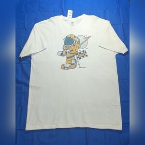 Vans White and Blue Graphic Tee with Gold Accents